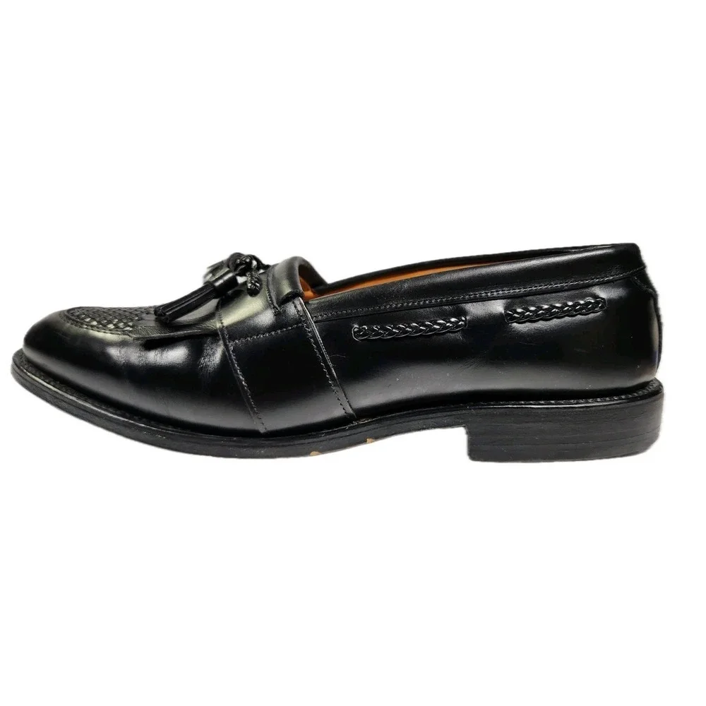 Allen Edmonds Black Leather Tassel Loafer Woven Vamp Men's 10.5 D USA Dress Shoe